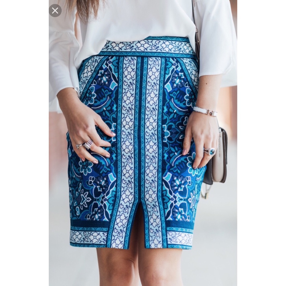 LOFT Stained Glass Pencil Skirt in Blue